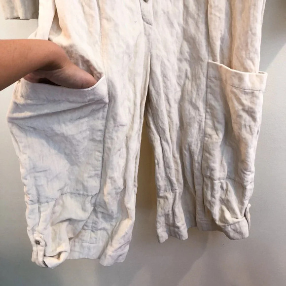 Tia Cibani Cream Velvet Velour Button Down Cropped Tie Waist Bohemian Jumpsuit S - Picture 2 of 10